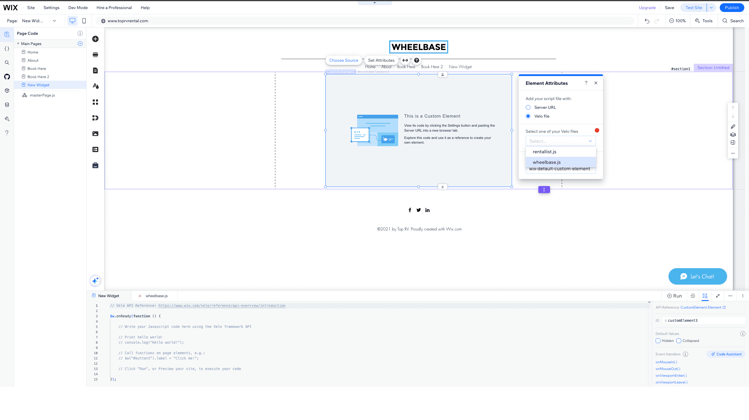 Selecting the Velo file and setting the tag name